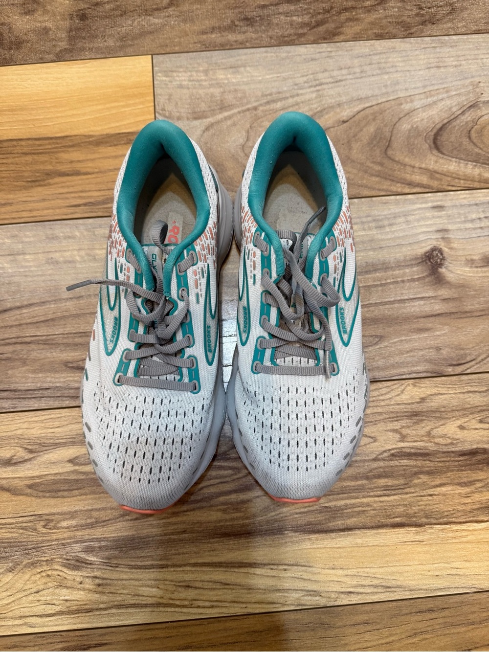 Brooks Men's Running Shoes Teal Gray with Coral Trim